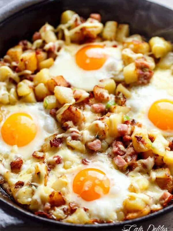 Cheesy Bacon and Egg Hash for breakfast, brunch, lunch or dinner all in one skillet or pan!