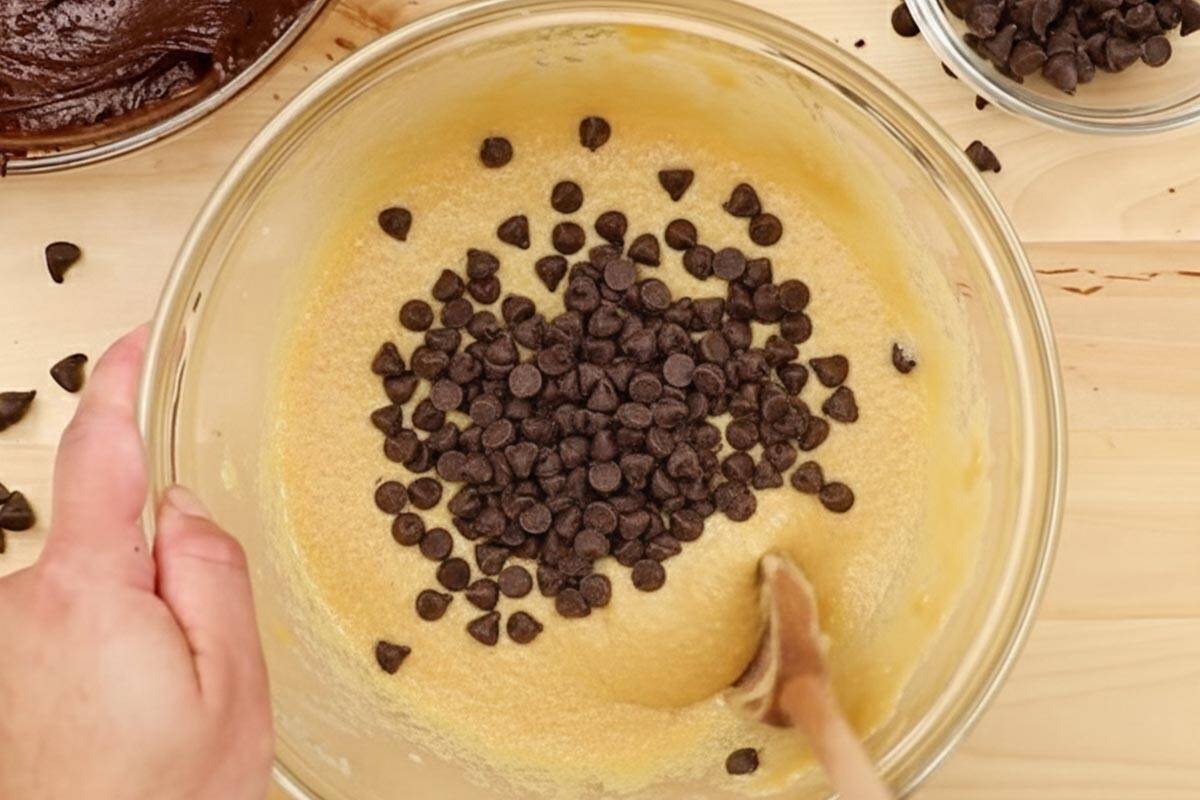 Added the chocolate chips in the dough.