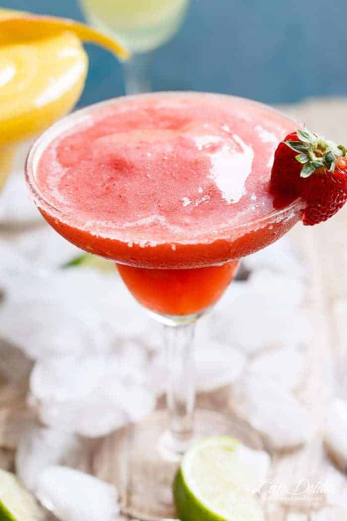 Frozen Strawberry Margaritas in a glass