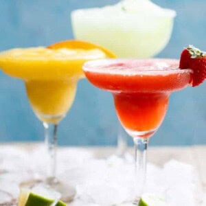 Frozen Strawberry and Mango Margaritas in a glass