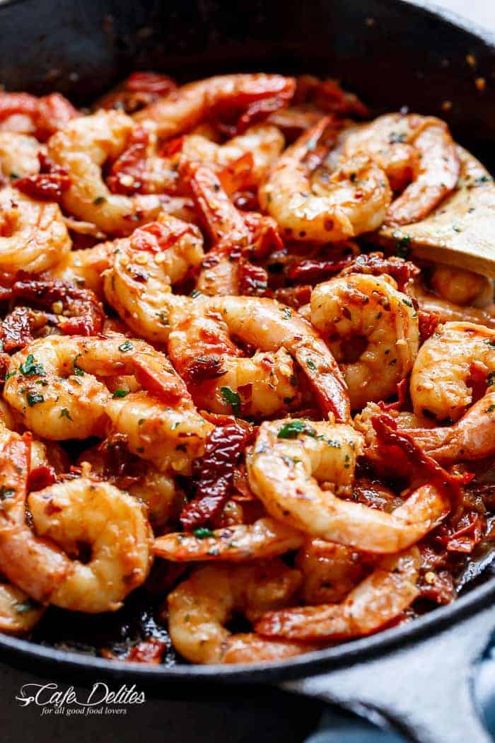 Top view image of Spicy Garlic Sun Dried Tomato Shrimp
