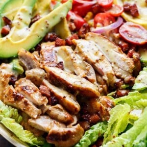 Honey Mustard Chicken, Avocado + Bacon Salad, with a crazy good Honey Mustard dressing
