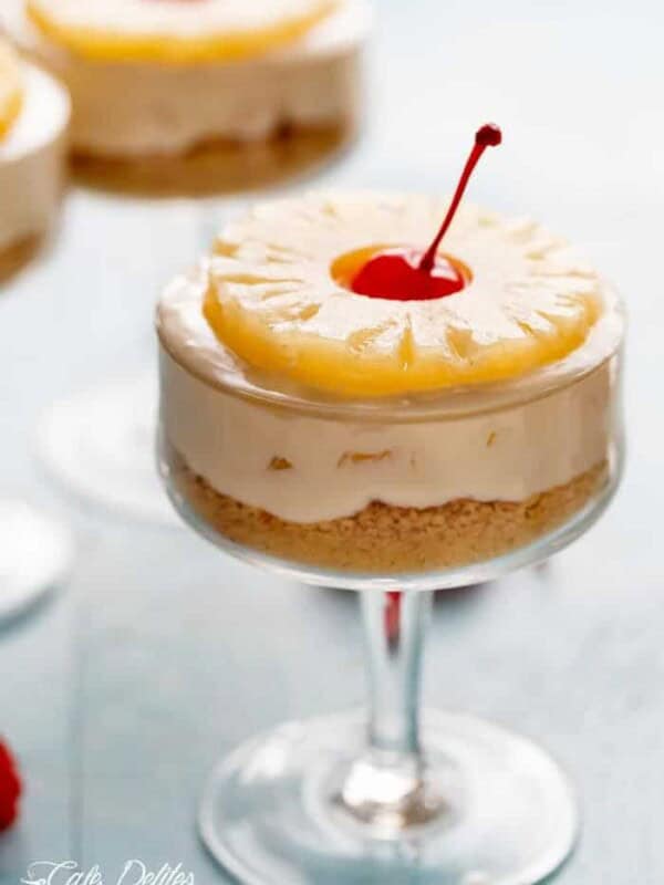 No Bake Pineapple Cheesecakes in a glass