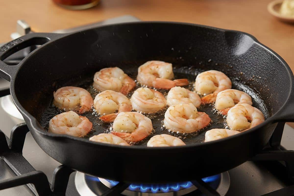 Cooking the shrimp.