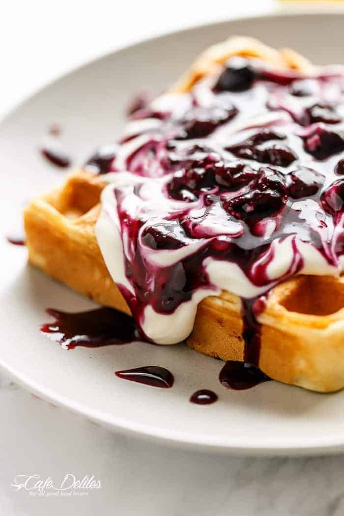 Melting Blueberry Lemon Sauce from Cheesecake Waffles