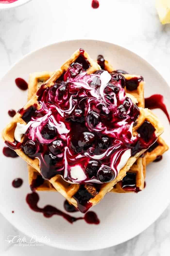 Homemade Blueberry Sauce on waffle
