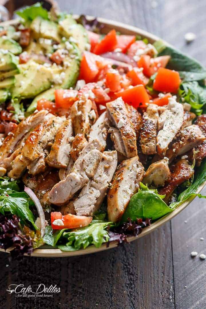 Side view image of BLT Balsamic Chicken Avocado & Feta Salad