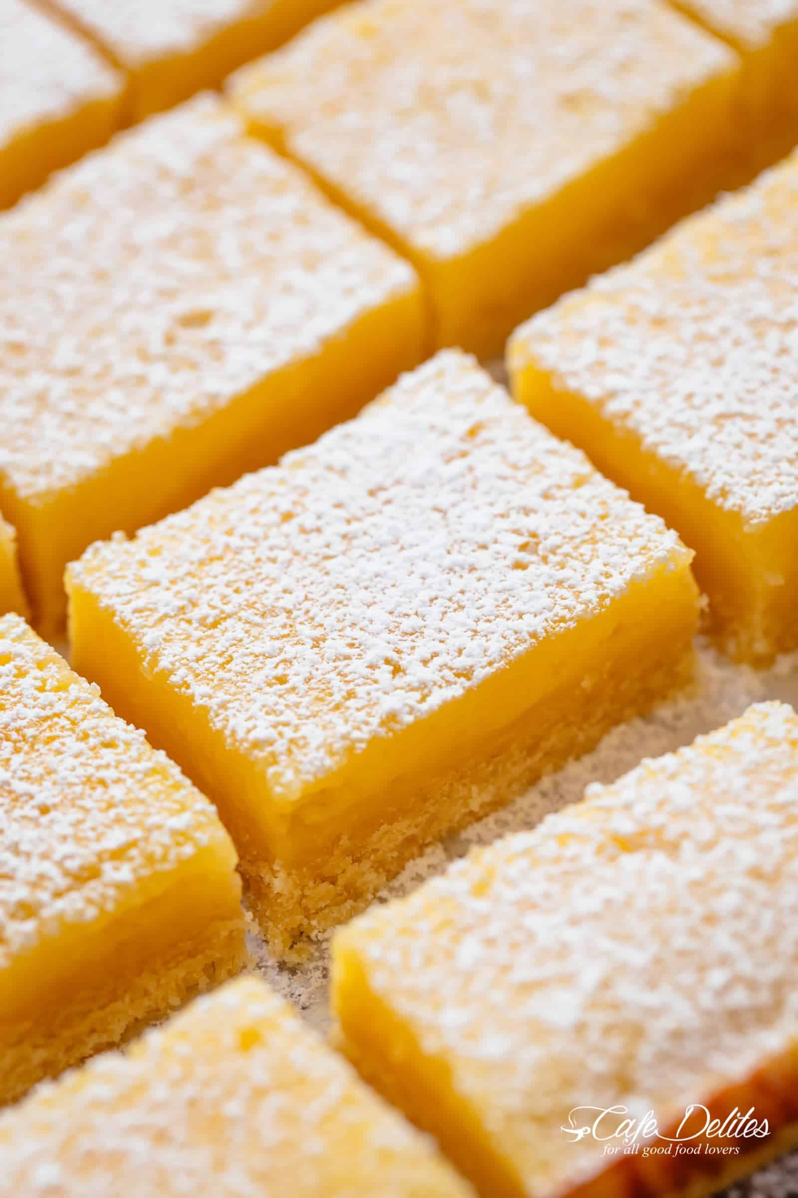 Side view of Lemon Bars in a baking tray