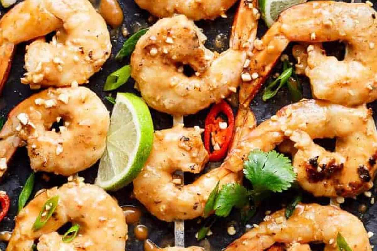 Close-up shot Shrimp Satay.