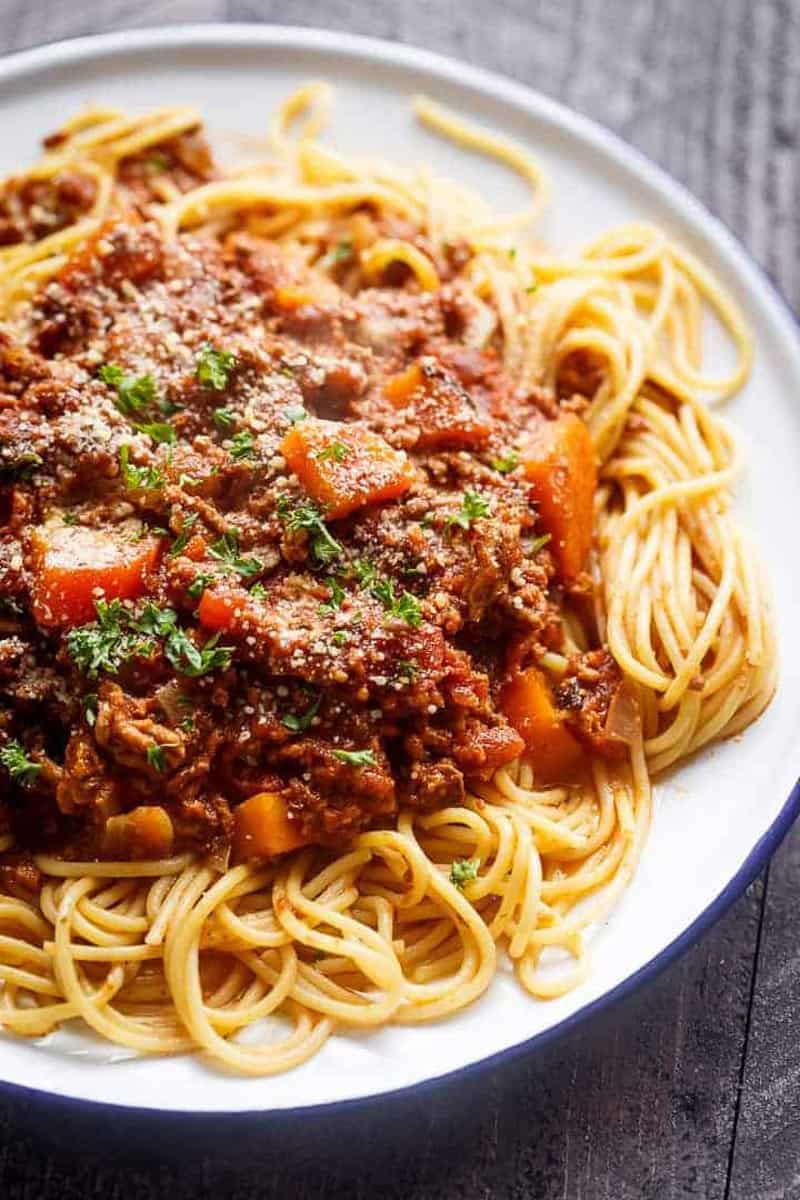 Spaghetti Bolognese ready to serve