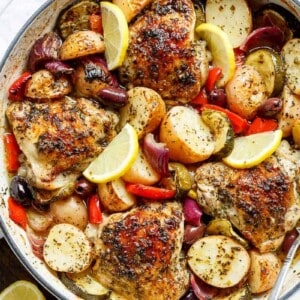 Lemon Herb Mediterranean Chicken + Potatoes in a pot
