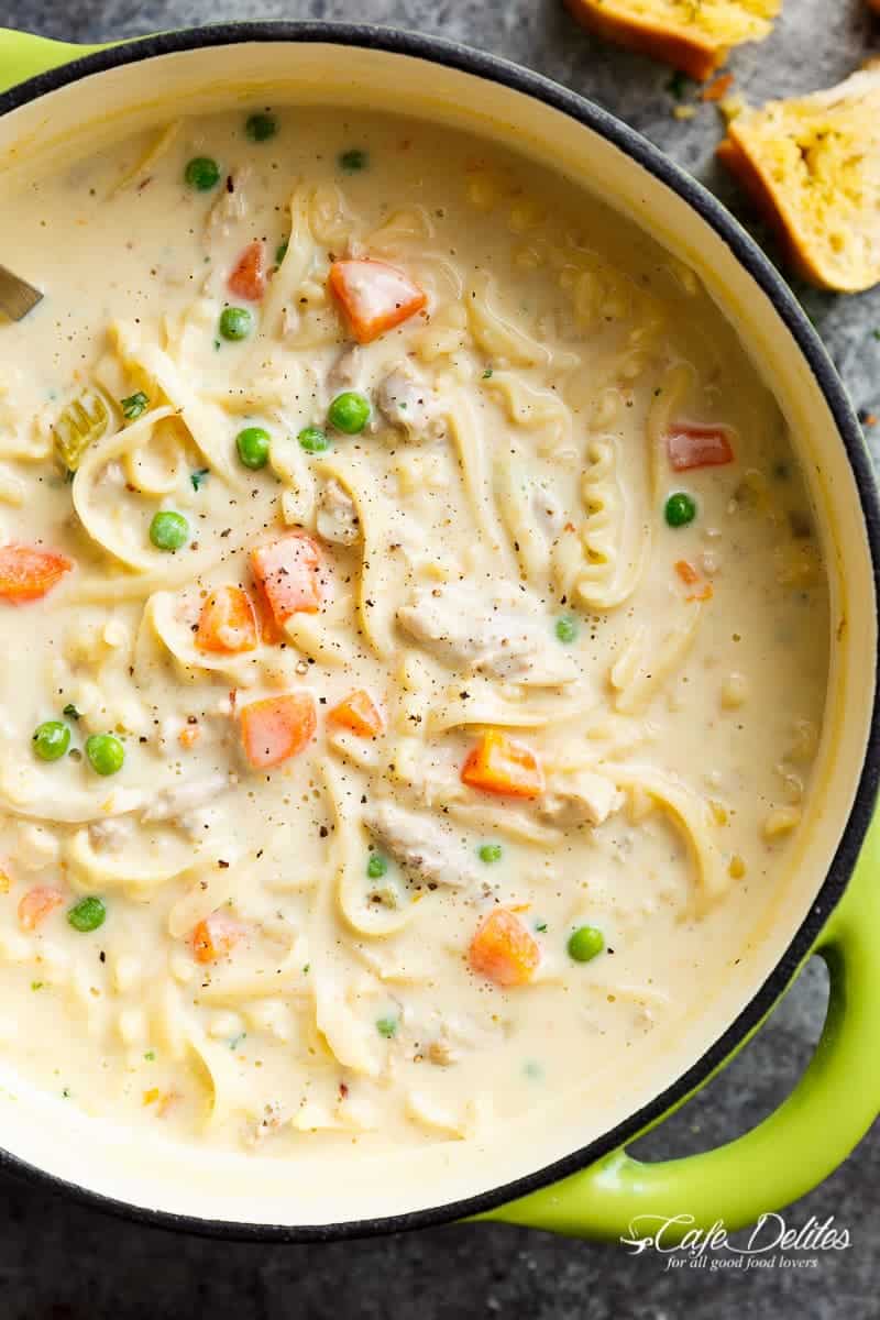 Creamy Chicken Noodle Soup in a bowl