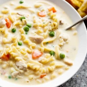 Creamy Chicken Noodle Soup in a bowl