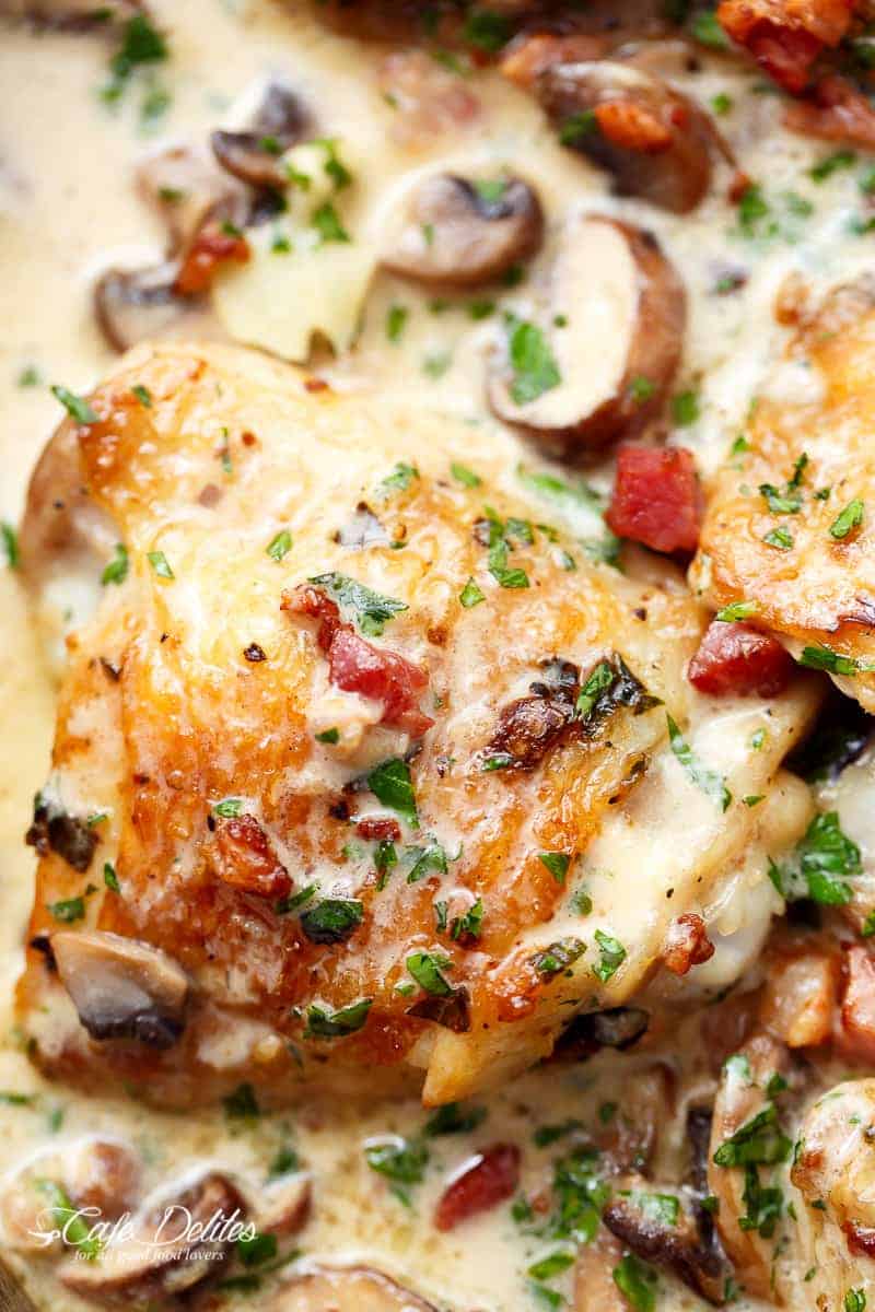 Creamy Garlic Parmesan Mushroom Chicken & Bacon is packed full of flavor