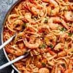 Creamy Tomato Garlic Butter Shrimp in a pan