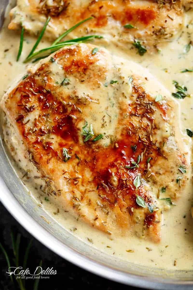 Quick And Easy Creamy Herb Chicken, filled with so much flavour, ready and on your table in 15 minutes! You won\'t believe how easy this is!