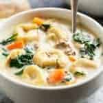 Slow Cooker Creamy Tortellini Soup in a bowl