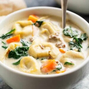 Slow Cooker Creamy Tortellini Soup in a bowl