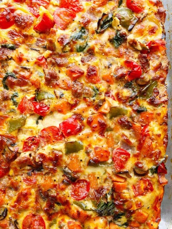 Top view of Sweet Potato Hashbrown Breakfast Casserole