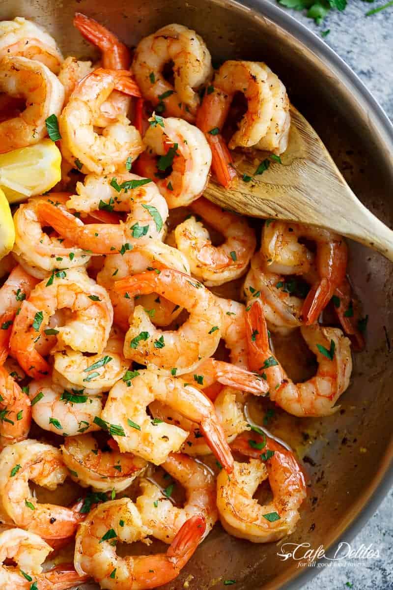 Lemon Garlic Butter Shrimp in a pan