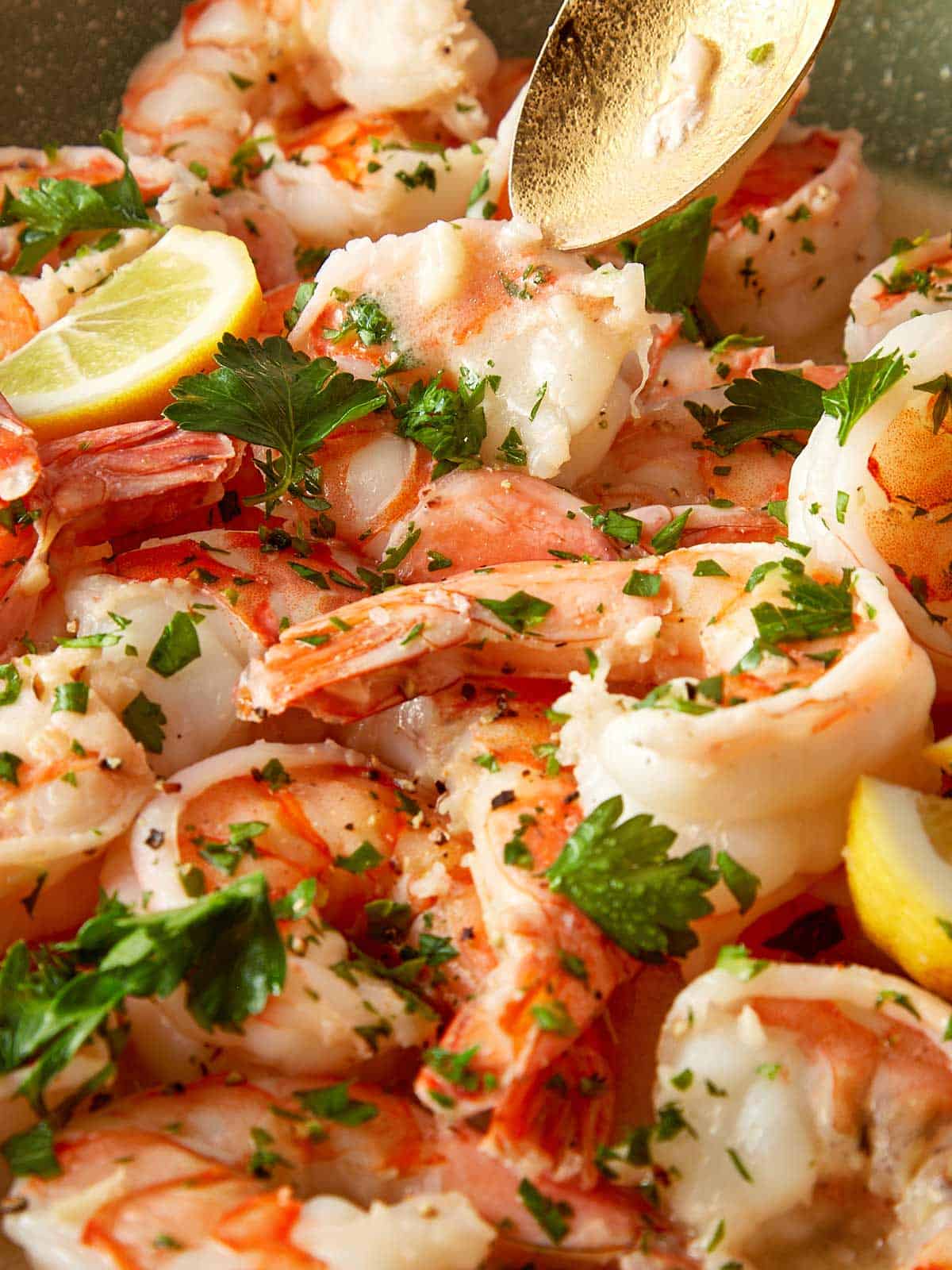 lemon butter shrimp in a pan