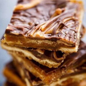 Peanut-Butter-Swirl-Saltine-Crack pieces stacked on each other