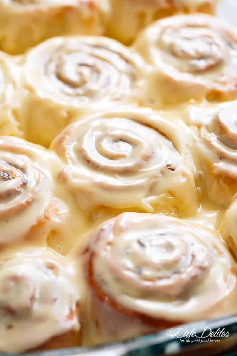 Quick Soft Cinnamon Rolls with a cream cheese glaze are super fluffy and light with a simple homemade dough, and a quick method to get baking!