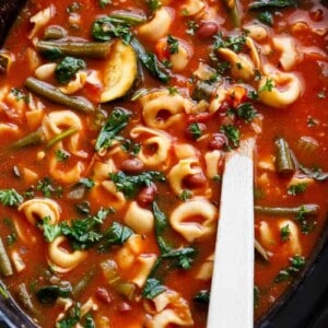 Slow Cooker Tortellini Minestrone Soup in a bowl