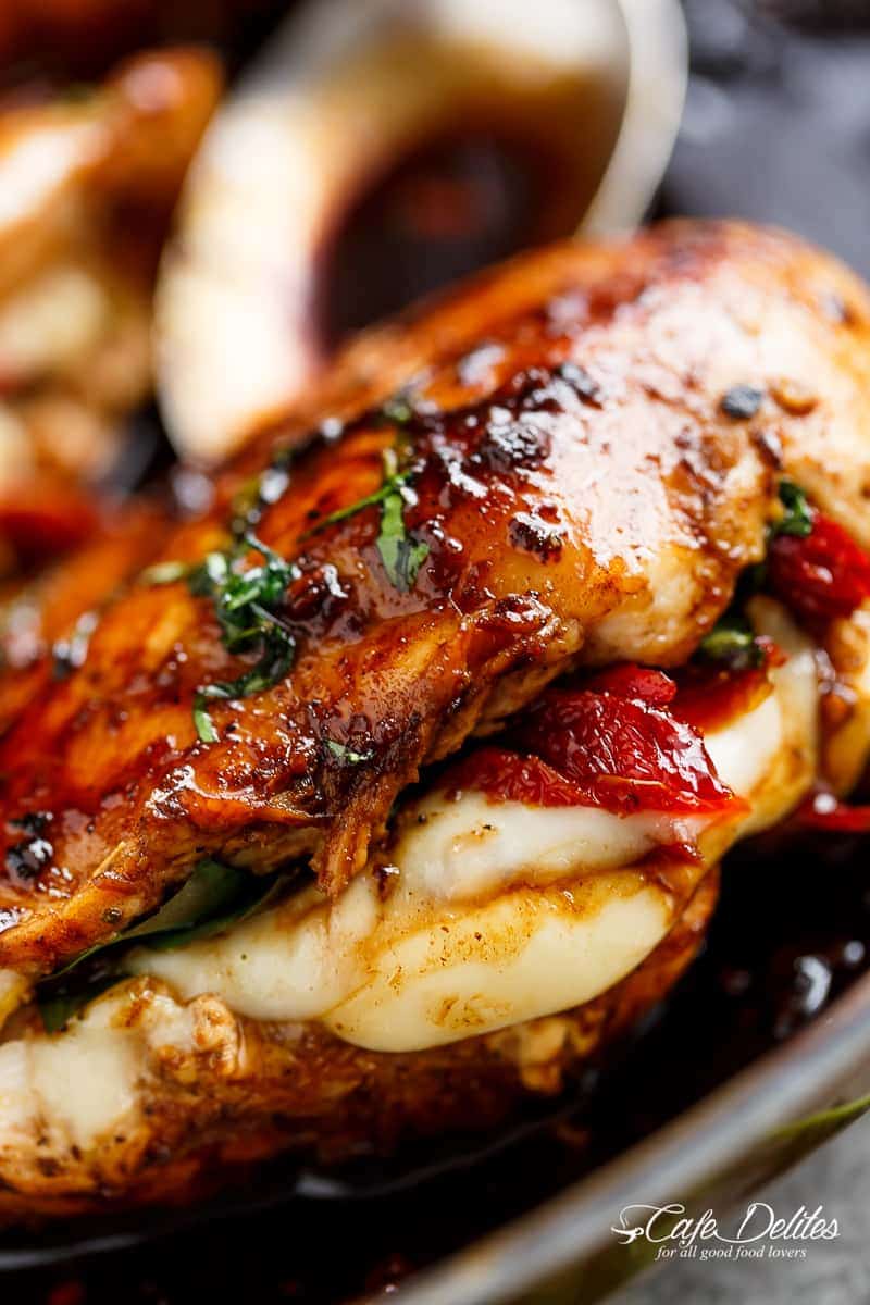 Side view image of Caprese Stuffed Balsamic Chicken