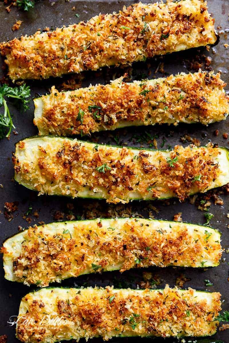 Parmesan Crusted Zucchini are easy to make and are one of THE best ways to enjoy zucchini! Crispy and crunchy, the perfect side dish OR snack! |