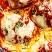 Top view image of Delicious Meatballs are soft, juicy and tender in a homemade tomato sauce!