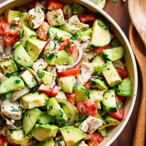 Quick And Simple Chicken Cucumber Avocado Salad in a bowl