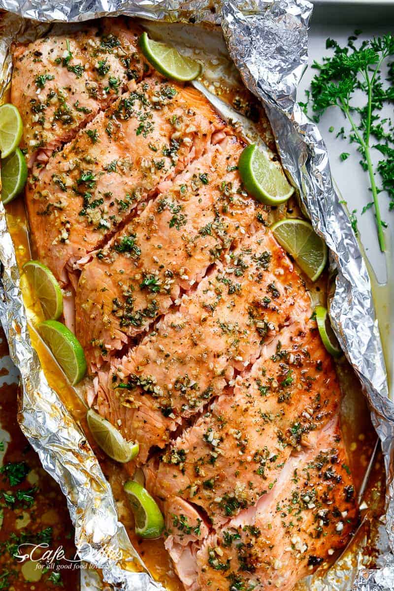 Delicious Honey Lime Garlic Butter Salmon in foil