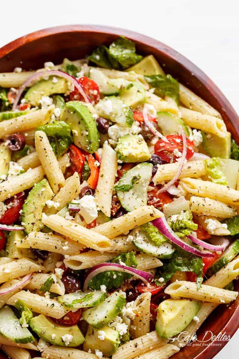 Lemon Herb Mediterranean Pasta Salad is loaded with so many Mediterranean salad ingredients, and drizzled an incredible Lemon Herb dressing