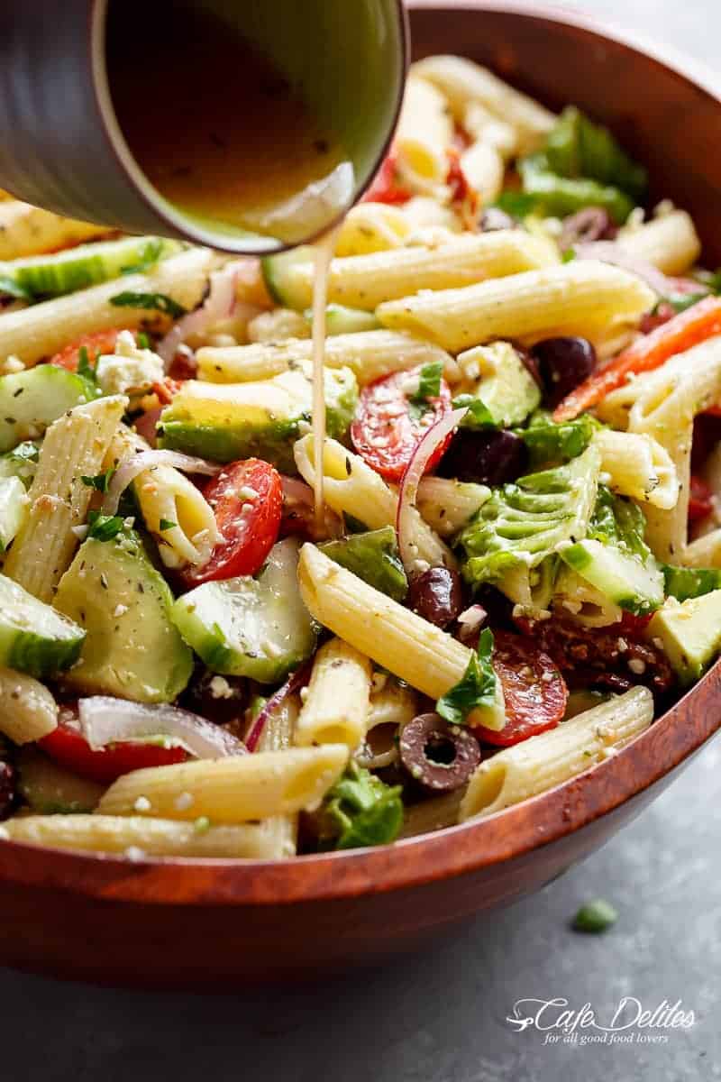 Lemon Herb Mediterranean Pasta Salad is loaded with so many Mediterranean salad ingredients, and drizzled an incredible Lemon Herb dressing in a bowl