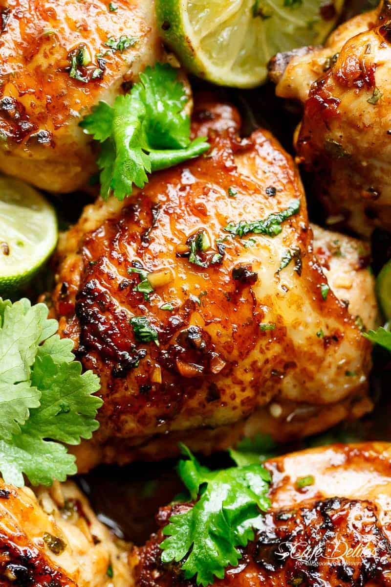 Crispy Cilantro Lime Chicken served with coriander leaves