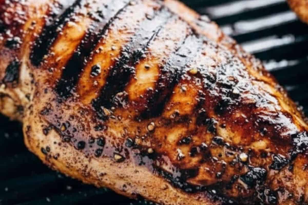Cook chicken for 5 to 6 minutes on each side, or until it’s cooked through in the center and slightly charred on the edges.