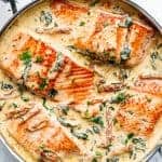 Creamy Garlic Butter Tuscan Salmon in a pot