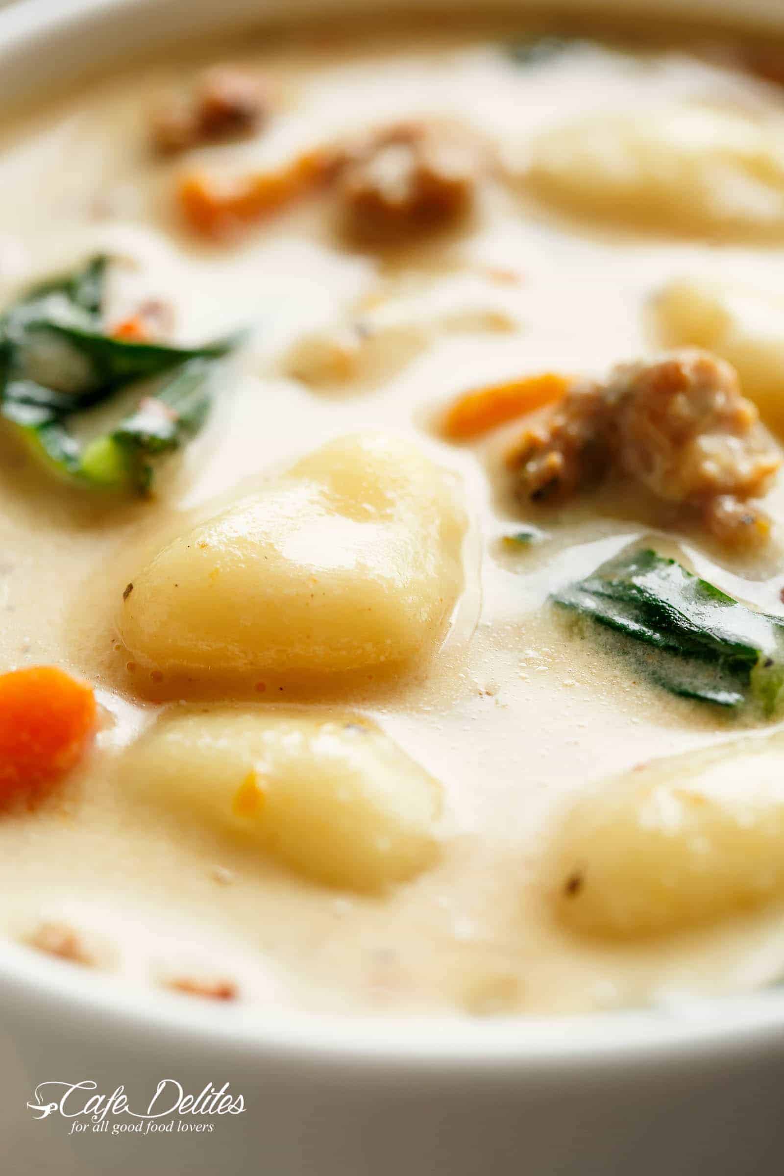 Zoom in image of Slow Cooker Creamy Gnocchi Sausage Kale Soup