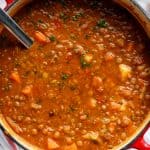 The BEST lentil soup recipe is naturally thick and loaded with healthy veggies!