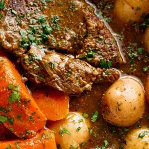 Slow Cooked Balsamic Pot Roast is perfect for an easy weekday or weekend dinner! Minimal work and maximum taste happens underneath that slow cooker lid!