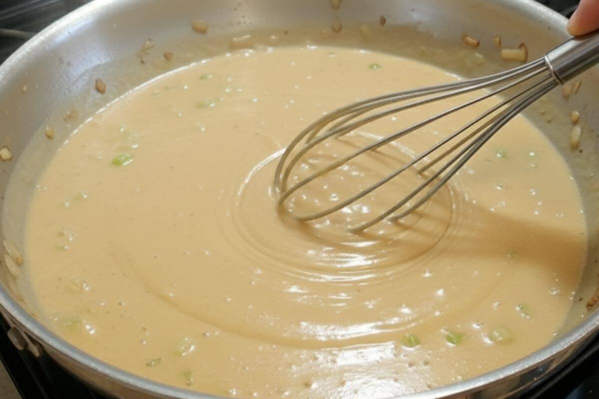 Stirring the sauce.