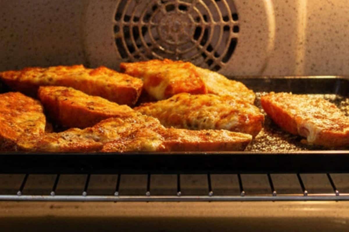 Baking the potatoes in the oven.
