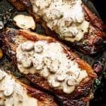 Top view image of Pan Seared Garlic Butter Steak & Mushroom Cream Sauce