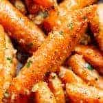 Top view of Garlic Parmesan Roasted Carrots