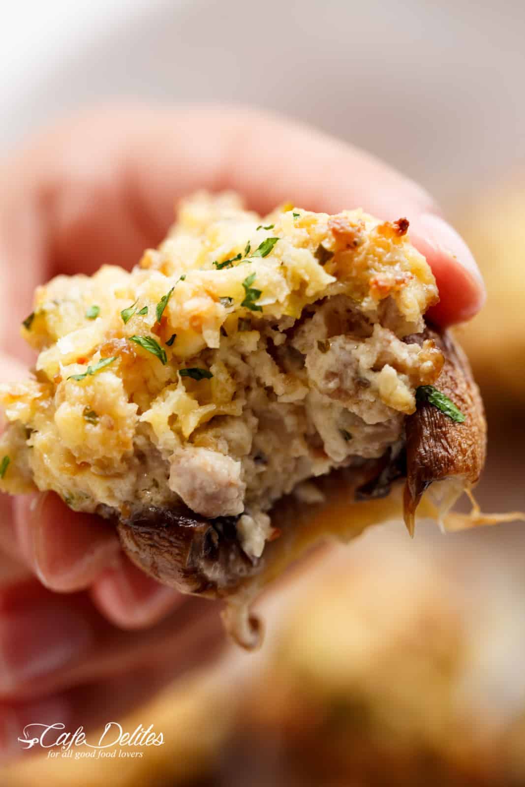 With every bite, you get the crunch on the outside thanks to broiling the parmesan, then the soft and creamy inside, PLUS the added juicy texture of that fleshy and meaty mushroom.