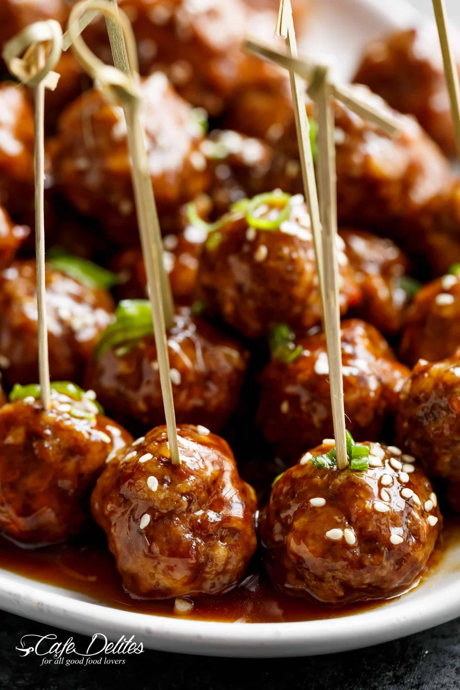 Teriyaki Beef Meatballs with toothpick