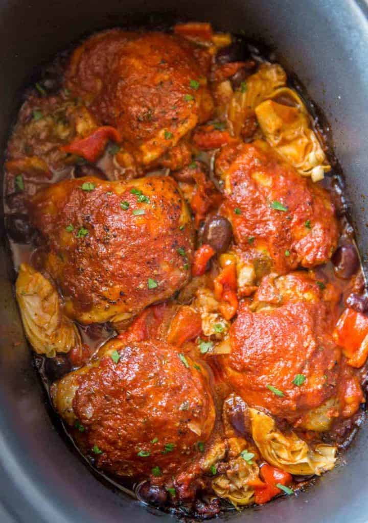 Chicken with Mediterranean Sauce in a pan