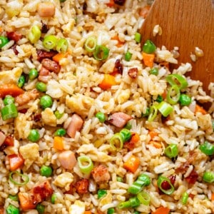 Fried Rice just like Chinese fried rice with wooden spatula