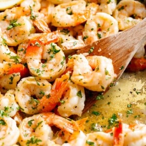 Top view of Garlic Butter Shrimp Scampi